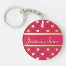 Personalized Gold Hearts on Cerise