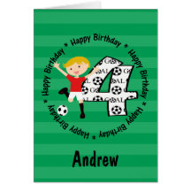 Personalized Happy 4th Birthday Round Soccer Goal Cards