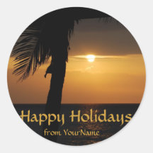 Personalized Happy Holidays seals Round Sticker