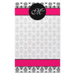 Personalized Hot Pink & White Damask Monogram Custom Stationery