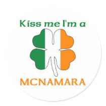 Personalized Irish Kiss Me I'm Mcnamara Round Sticker
