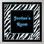 Personalized Kids Wall Decor - Zebra and Blue Poster