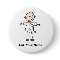 Personalized Male Stick Figure Nurse  Button