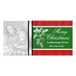 Personalized Merry Christmas Silver Bells Green Photo Cards