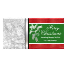 Personalized Merry Christmas Silver Bells Green Photo Cards