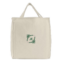 Personalized monogram floral embroidered tote bag