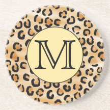 Personalized Monogram Leopard Print Pattern. Beverage Coasters