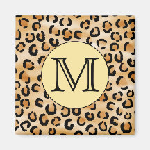 Personalized Monogram Leopard Print Pattern. Magnets