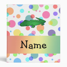 Personalized name alligator rainbow polka dots vinyl binders