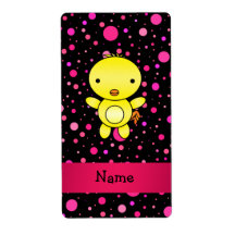 Personalized name baby chick black pink polka dots shipping labels