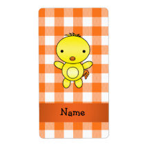 Personalized name baby chick orange gingham personalized shipping labels