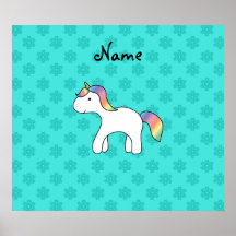 Personalized name baby unicorn aqua snowflakes poster