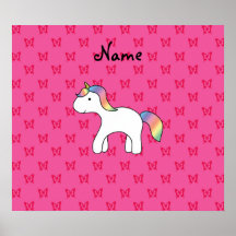 Personalized name baby unicorn pink butterflies posters