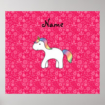 Personalized name baby unicorn pink flowers print