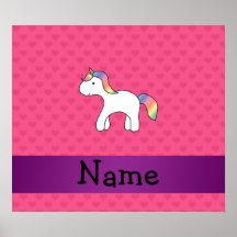 Personalized name baby unicorn pink hearts poster