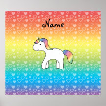 Personalized name baby unicorn rainbow hearts posters