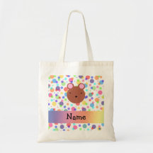 Personalized name bear face rainbow polka dots bag