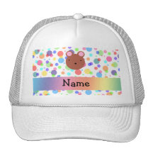 Personalized name bear face rainbow polka dots trucker hats