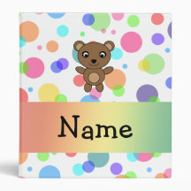 Personalized name bear rainbow polka dots binders