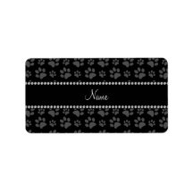 Personalized name black dog paw prints custom address label