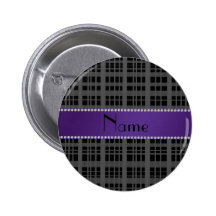 Personalized name black plaid pattern pinback buttons