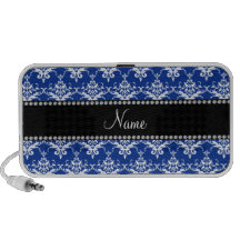 Personalized name blue and white damask travelling speaker