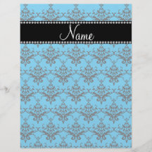 Personalized name Blue black damask Full Color Flyer