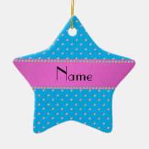 Personalized name blue diamonds christmas ornaments