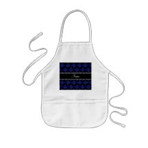 Personalized name blue glitter damask apron