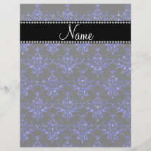 Personalized name blue glitter damask personalized flyer