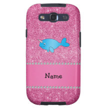 Personalized name blue narwhal pink glitter galaxy SIII cases