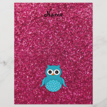 Personalized name blue owl pink glitter flyer design