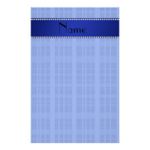 Personalized name blue plaid stationery design
