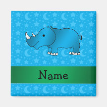 Personalized name blue rhino blue stars and moons refrigerator magnet
