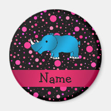 Personalized name blue rhino pink polka dots refrigerator magnet