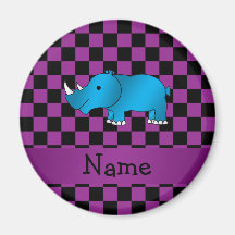 Personalized name blue rhino purple checkers refrigerator magnets