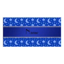Personalized name blue stars and moons personalized photo card