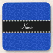 Personalized name blue swirls coaster