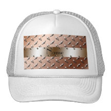 Personalized name brown diamond plate steel trucker hat
