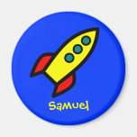 Personalized Name - Cartoon Rocket Ship Fridge Magnet