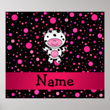 Personalized name cow black pink polka dots posters
