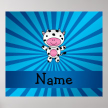 Personalized name cow blue sunburst poster
