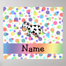Personalized name cow rainbow polka dots posters