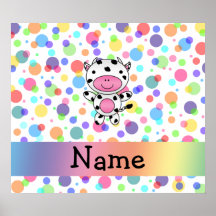 Personalized name cow rainbow polka dots print