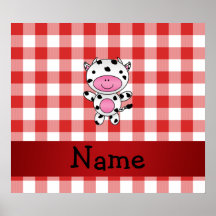 Personalized name cow red picnic checkers poster