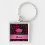 Personalized name cupcake pink hearts on black key chain