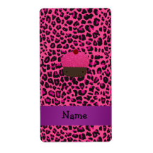 Personalized name cupcake pink leopard print custom shipping labels