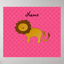 Personalized name cute lion pink hearts print