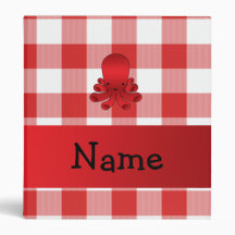Personalized name cute octopus red checkers 3 ring binder