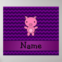 Personalized name cute pig purple chevrons posters